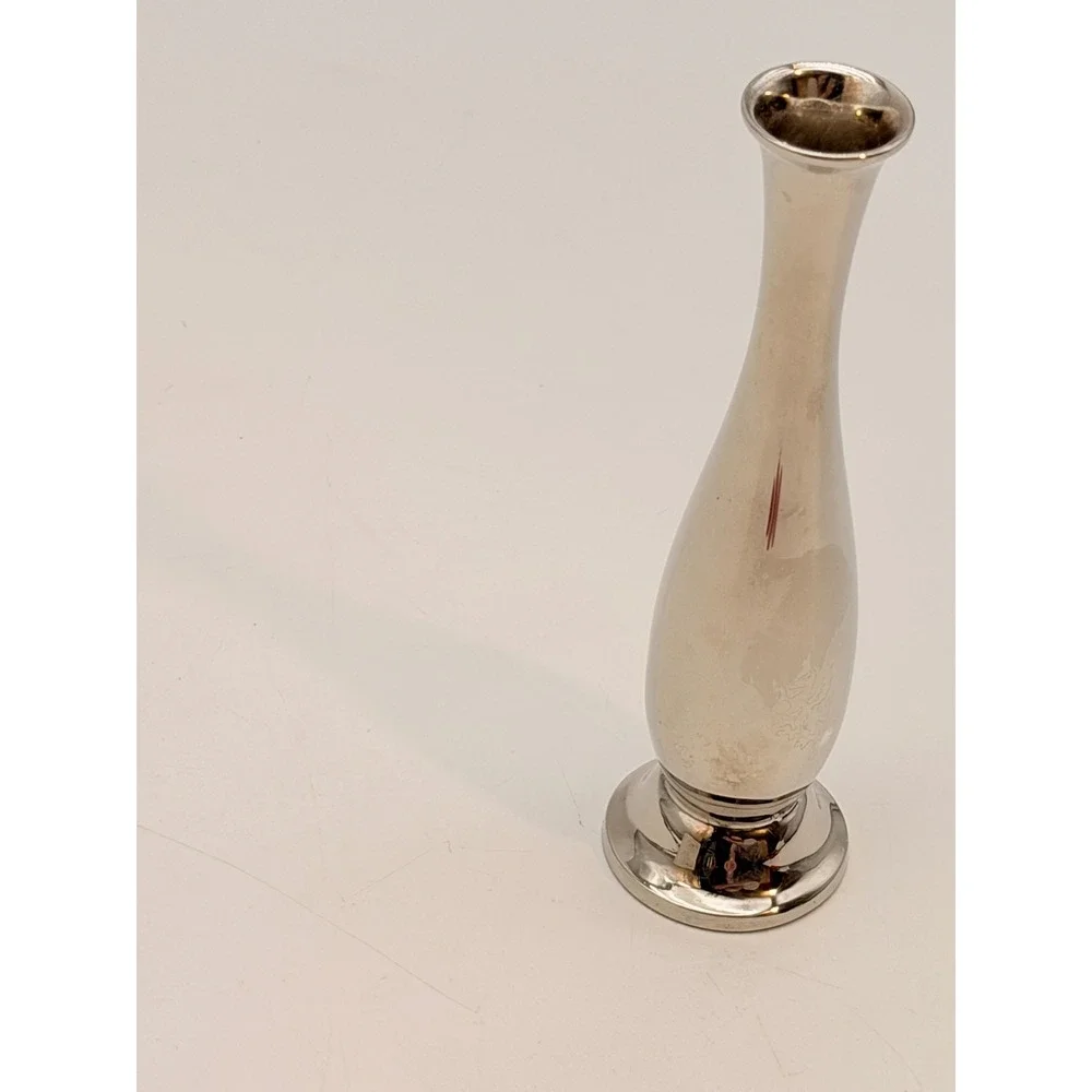 Vintage Silver Plated Bud Vase Etched Floral Design 6 Inch Trumpet Style Decor